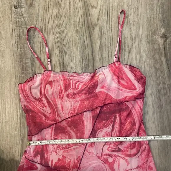 NWT Urban Outfitters Pink Marbled Mini Slip Dress Mesh Lightweight XL - Picture 10 of 16